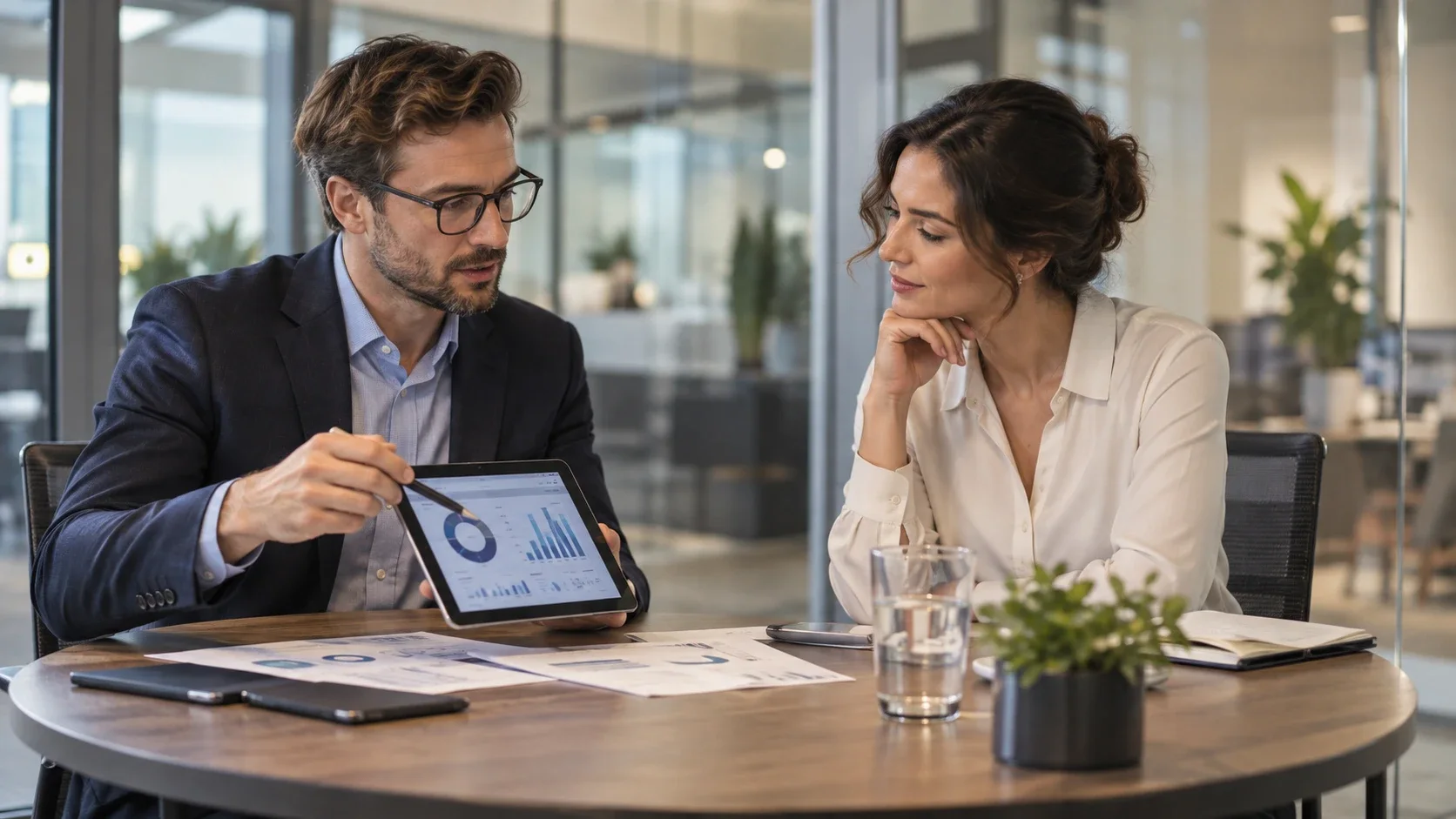 Beratungsgespräch mit Auswertungen auf dem Tablet